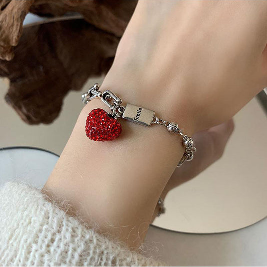 High-grade Red Heart-shaped Rhinestone Bear Female Bracelets