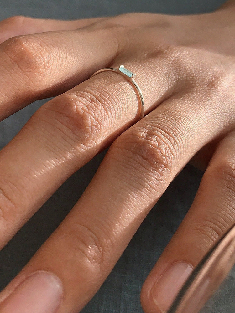 Cold Wind Ice Sea Blue Zircon Small Square Diamond Very Ring