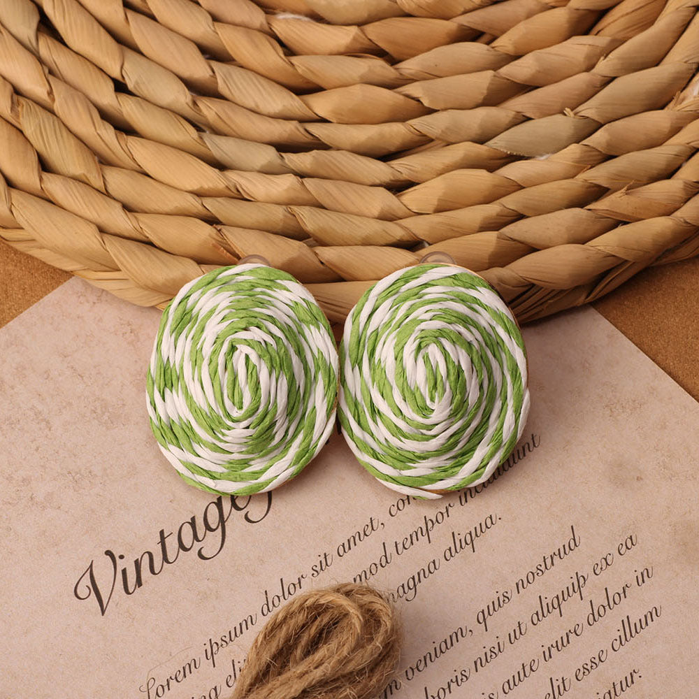 Retro Beach Vacation Bohemian Grass Rattan Woven Female Temperament Long Earrings
