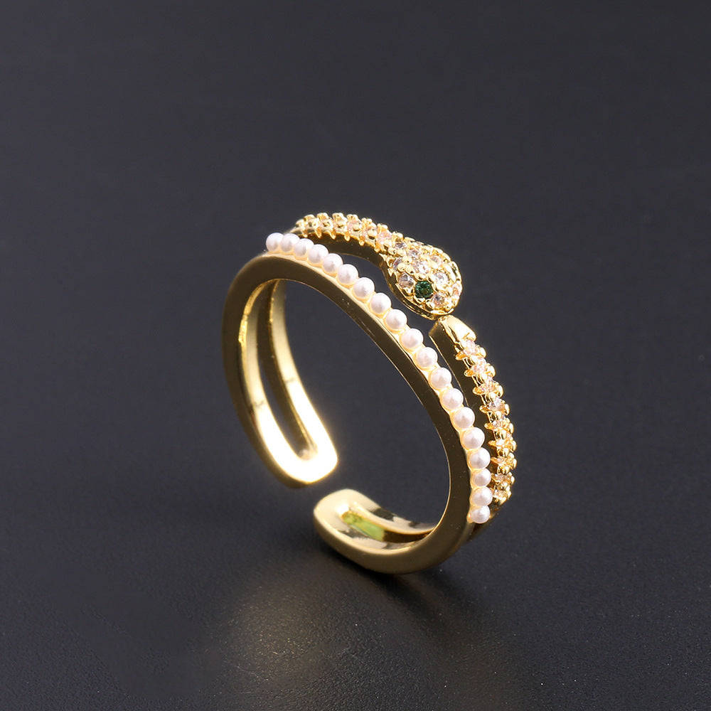 Women's Copper Zircon Electroplated Real Gold Open Index Ring