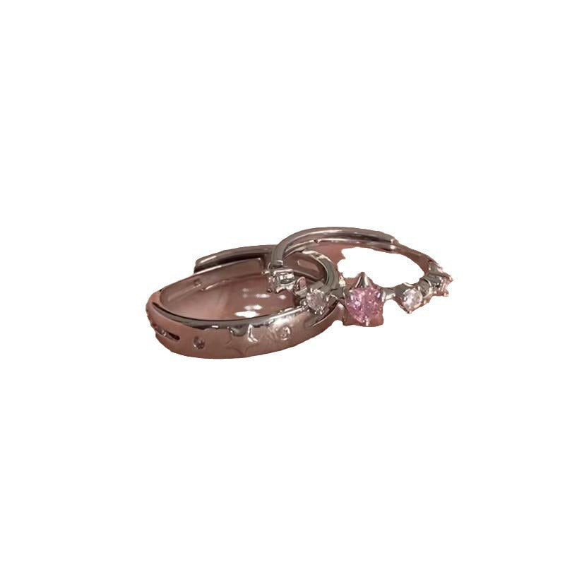 Women's & Men's Pink Niche Cute Bear Argent Pur Five-pointed Star Rings