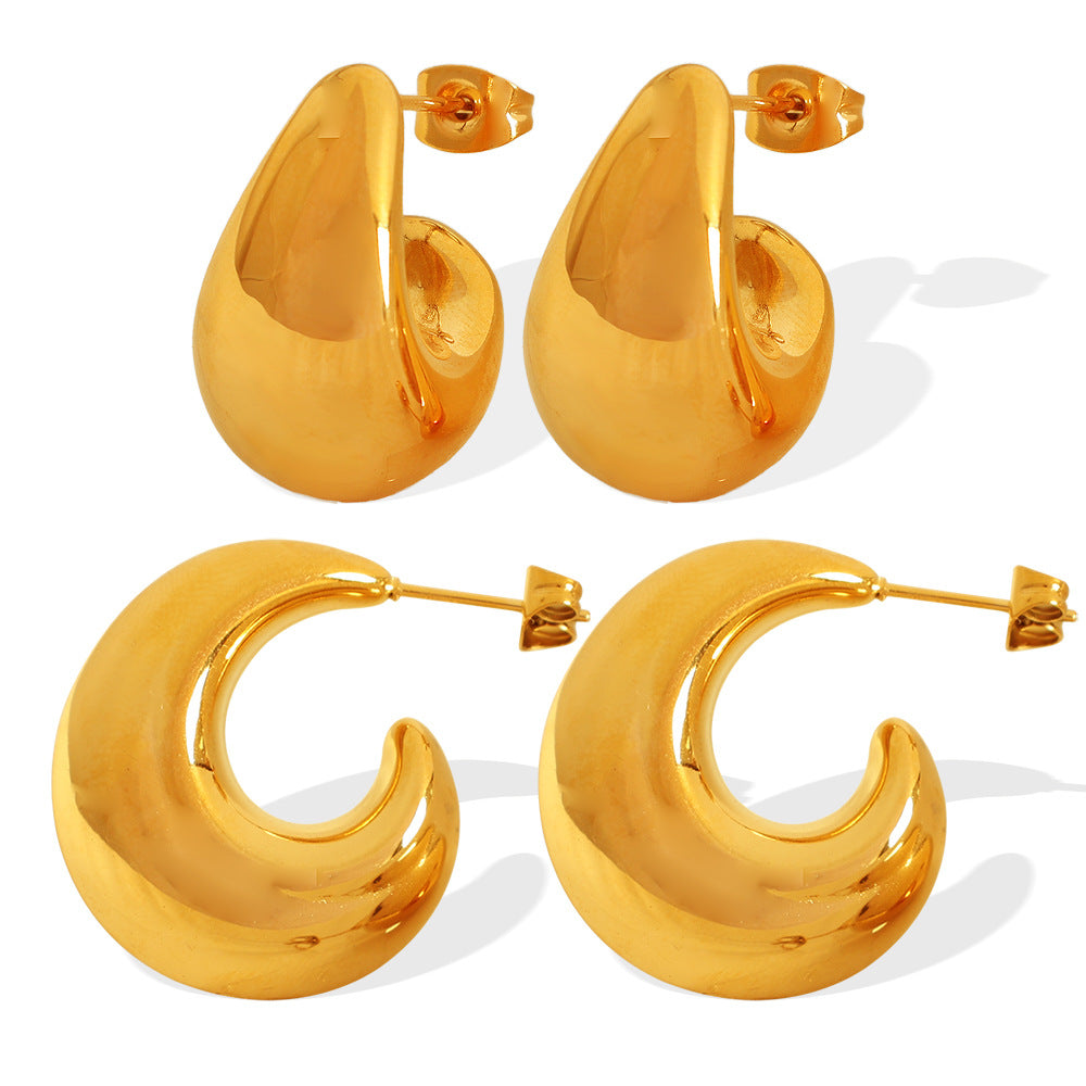 Crescent Hollow Simple Glossy Titanium Ear Earrings