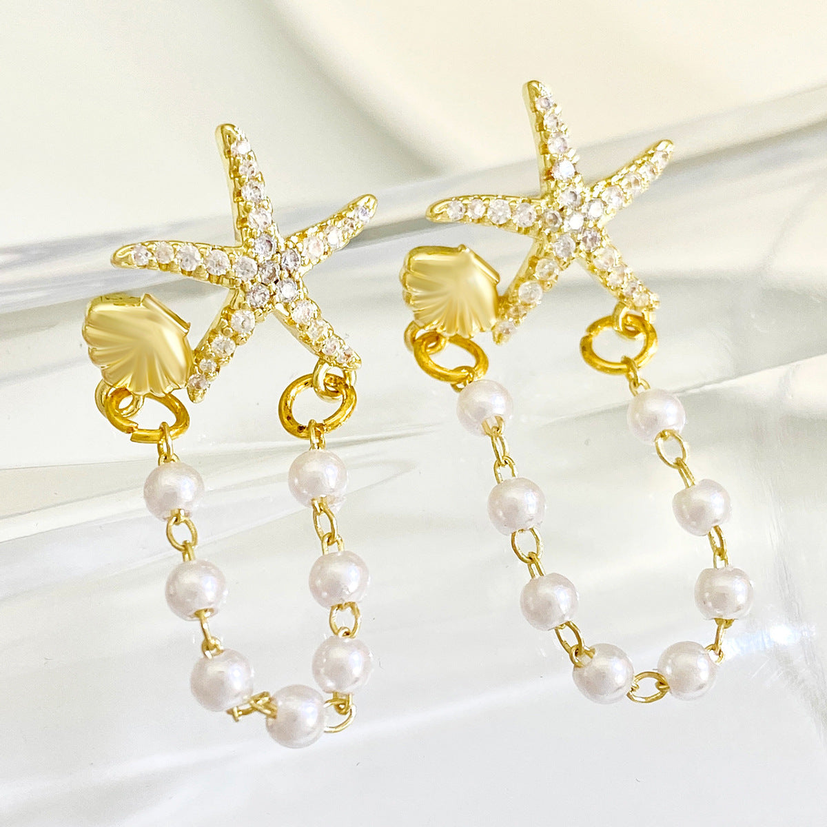 Women's Tassel Starfish Shell Imitation Pearl High-grade Earrings