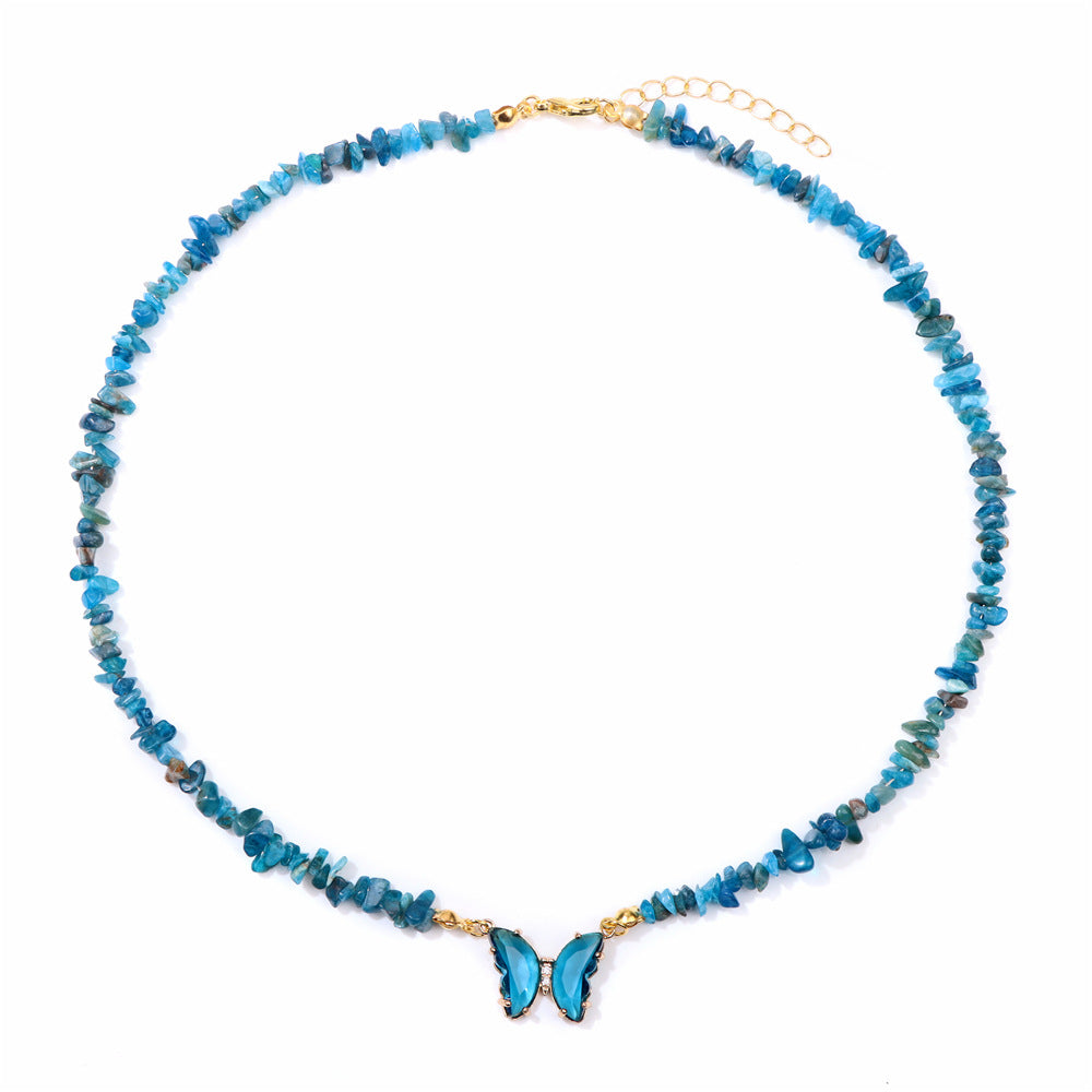 Women's Stone Gravel Beads Simple Butterfly Gem Necklaces