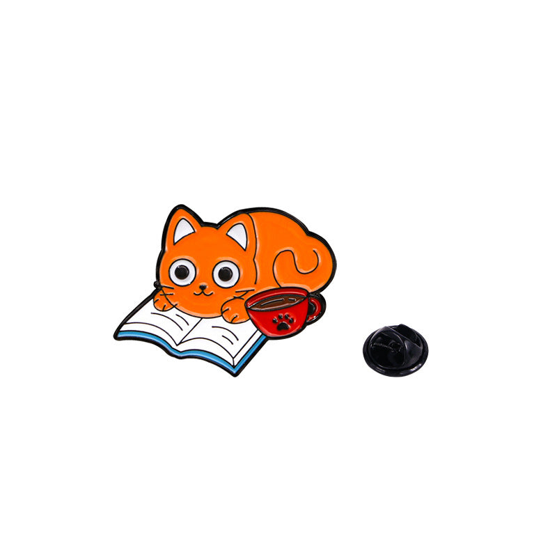 Alloy Brooch Cute Cartoon Cat Book Small Brooches