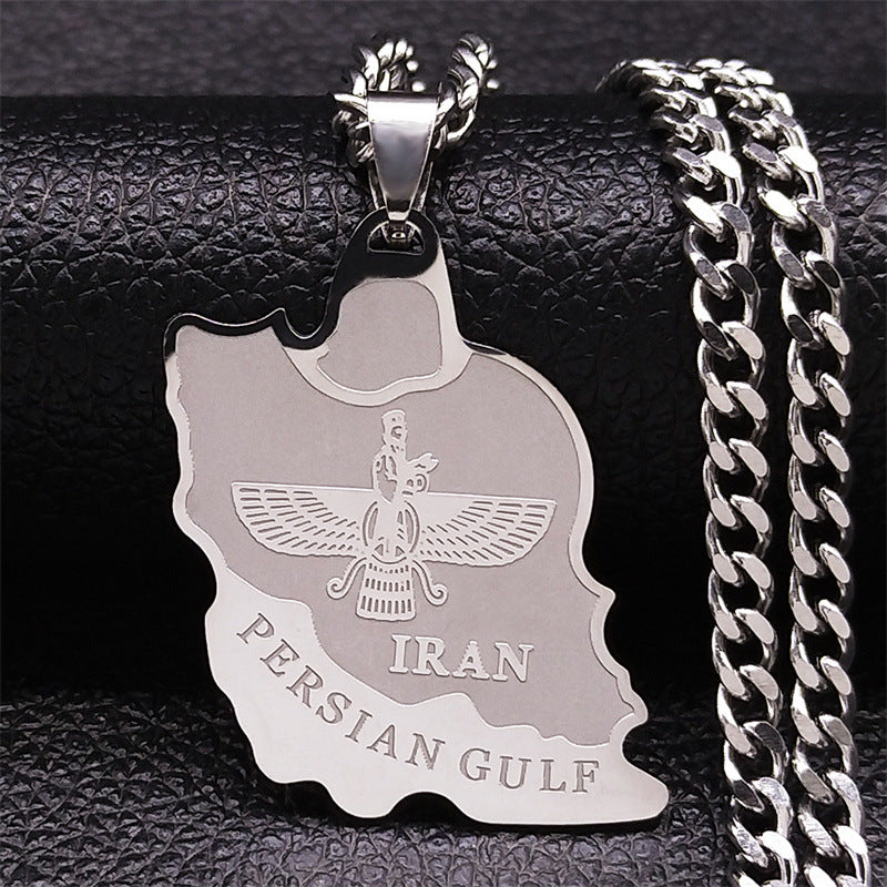 Steel Iran Map Mazda Zoroaster Teaches Necklaces