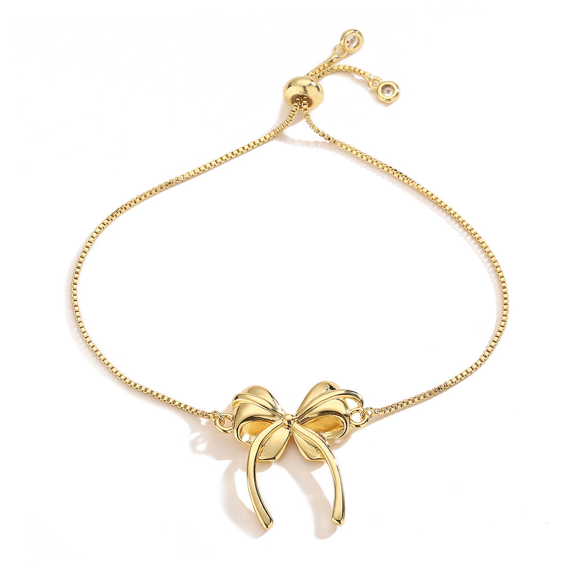 Copper Gold Plated Zircon Bow Charm Bracelets