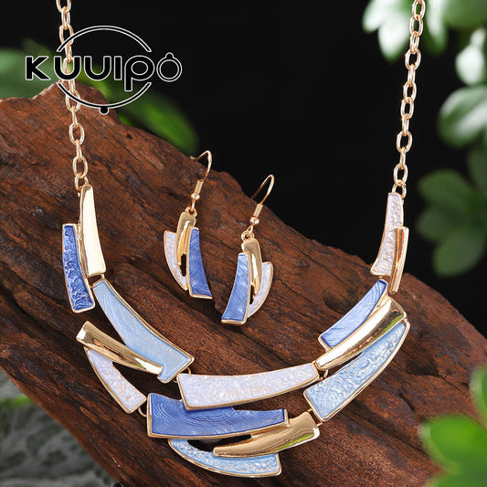 Women's Blue Enamel Geometric High-grade Elegant Trendy Jewelry Set