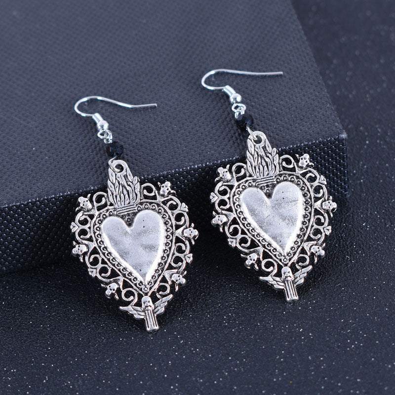 Bohemian Vintage Sun Moon Moonstone Asymmetric Alloy Earrings