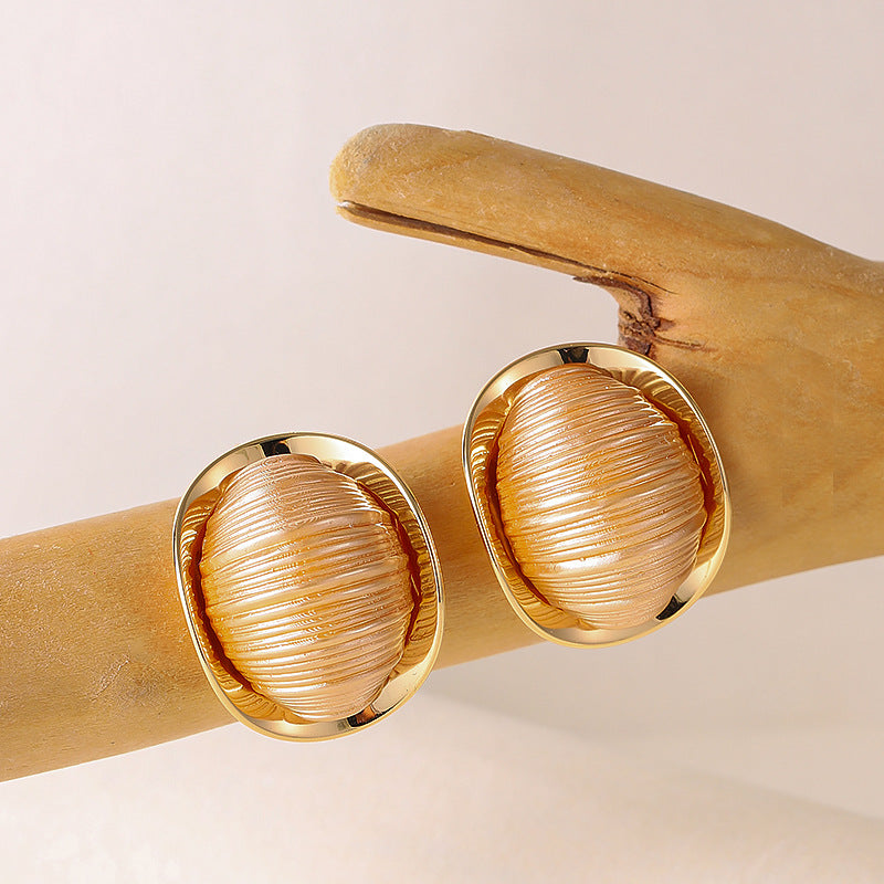 Fashion Refined Simple Texture Silkworm Cocoon Resin Ball Niche Stud Earrings