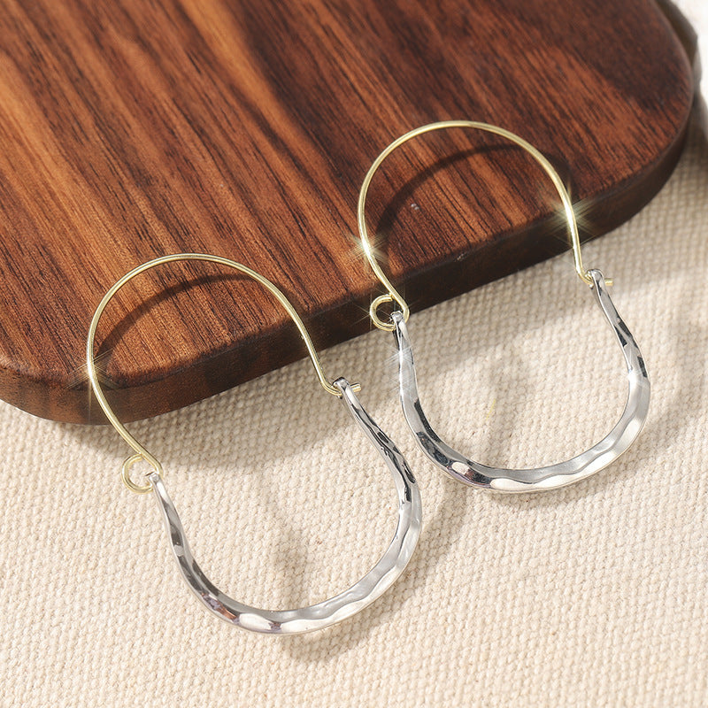 Minimalist Ear Copper Hammered Sier Two-tone Simple Gift Earrings