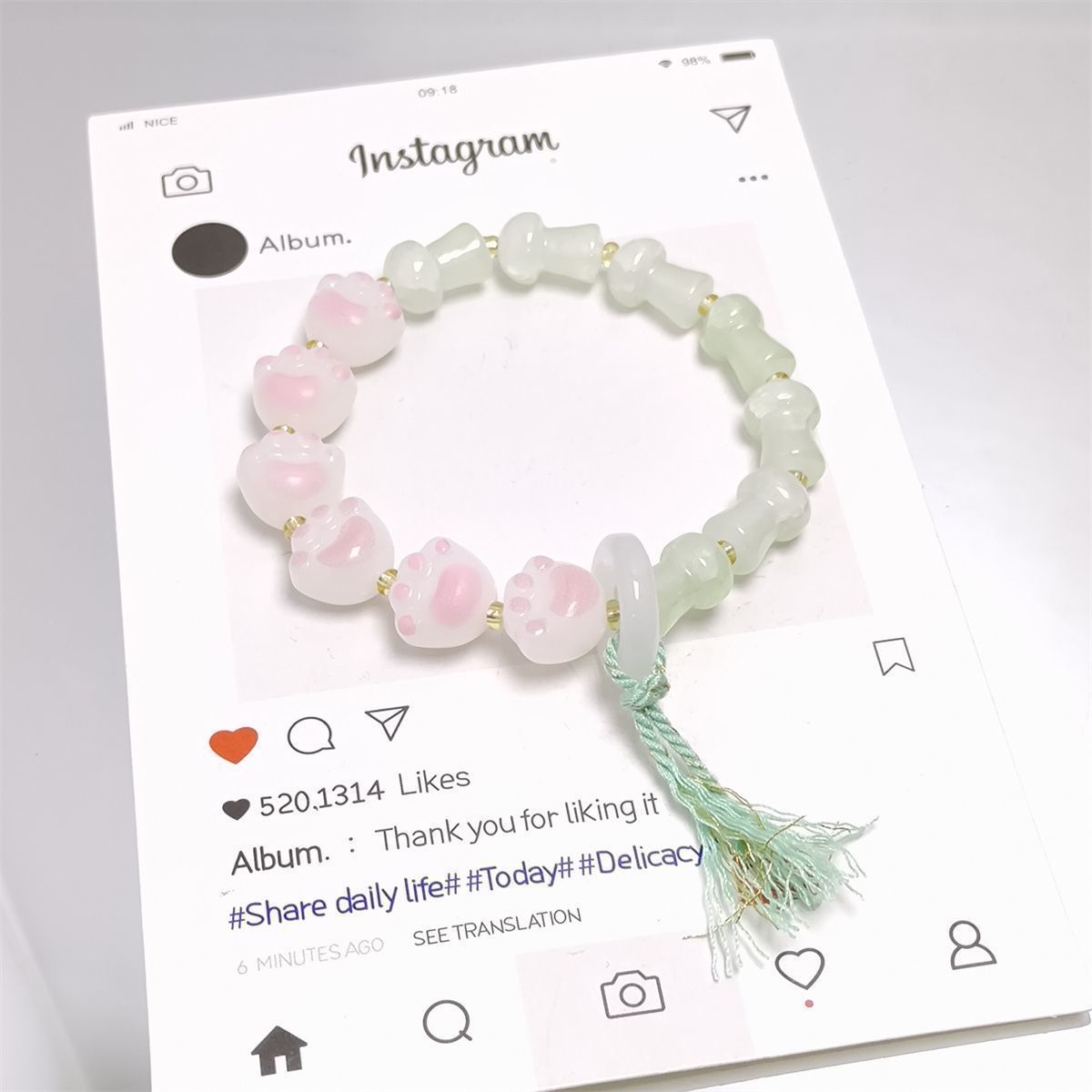 Children's Charcoal Cat's Paw Tassel Design High-grade Bracelet
