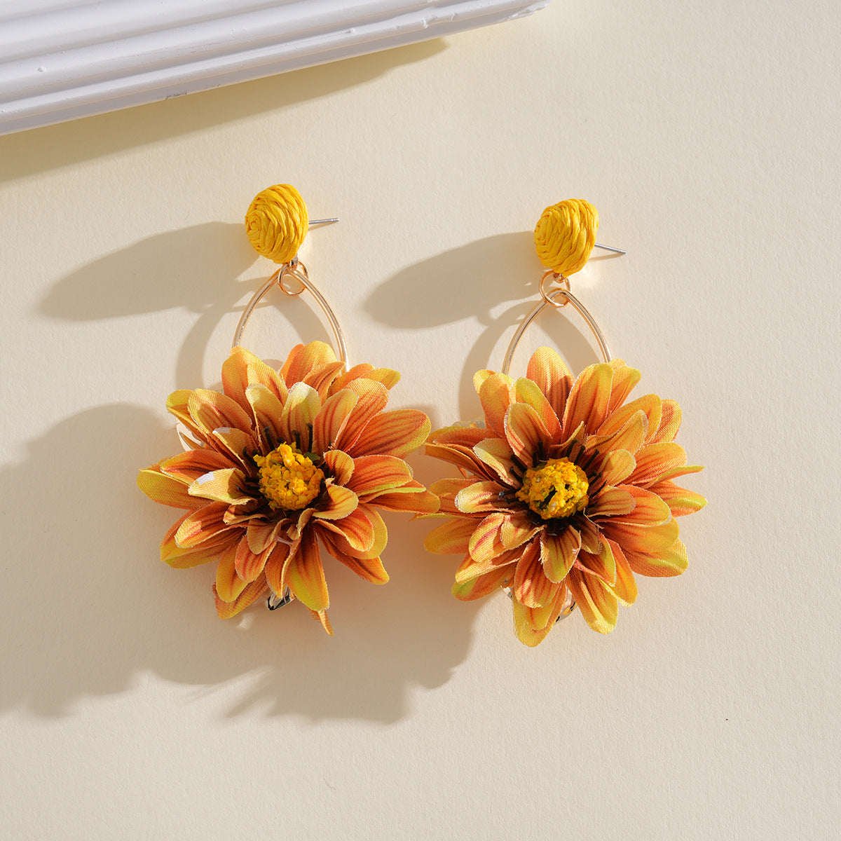 Raffia Fabric Flower Steel Needle Seaside Earrings