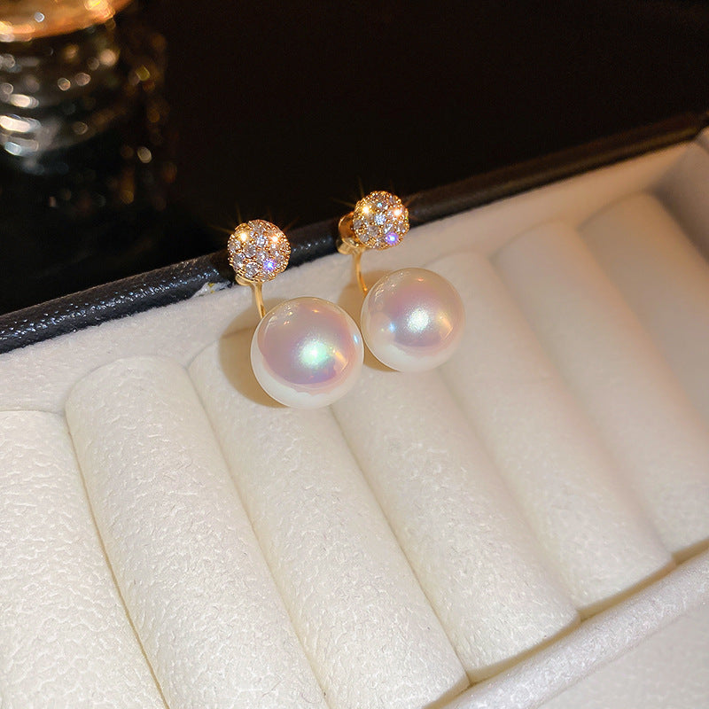 French Flash Zircon Flower Pearl Light Luxury Earrings