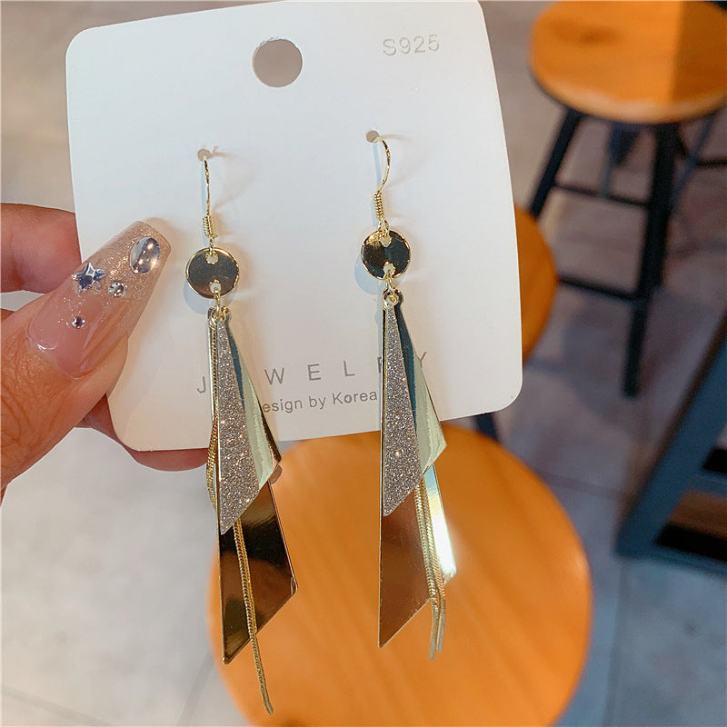 Women's Temperamental Long Super Fairy Geometric Tassel Stud Earrings