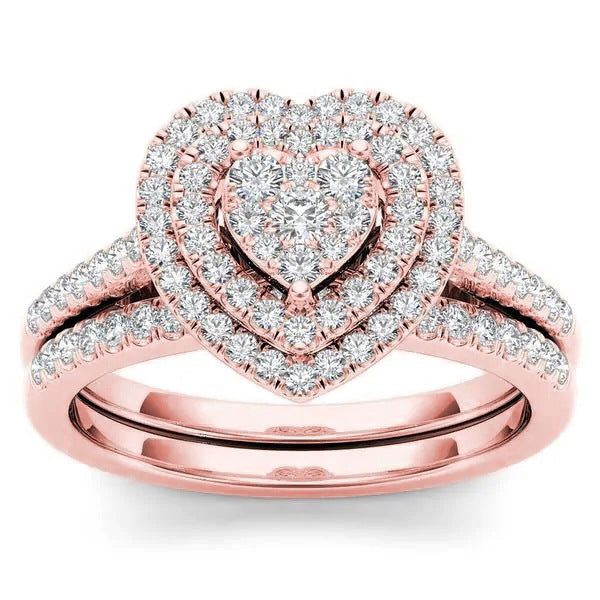 Love Fashion Two-piece Set Diamond Halo Rings