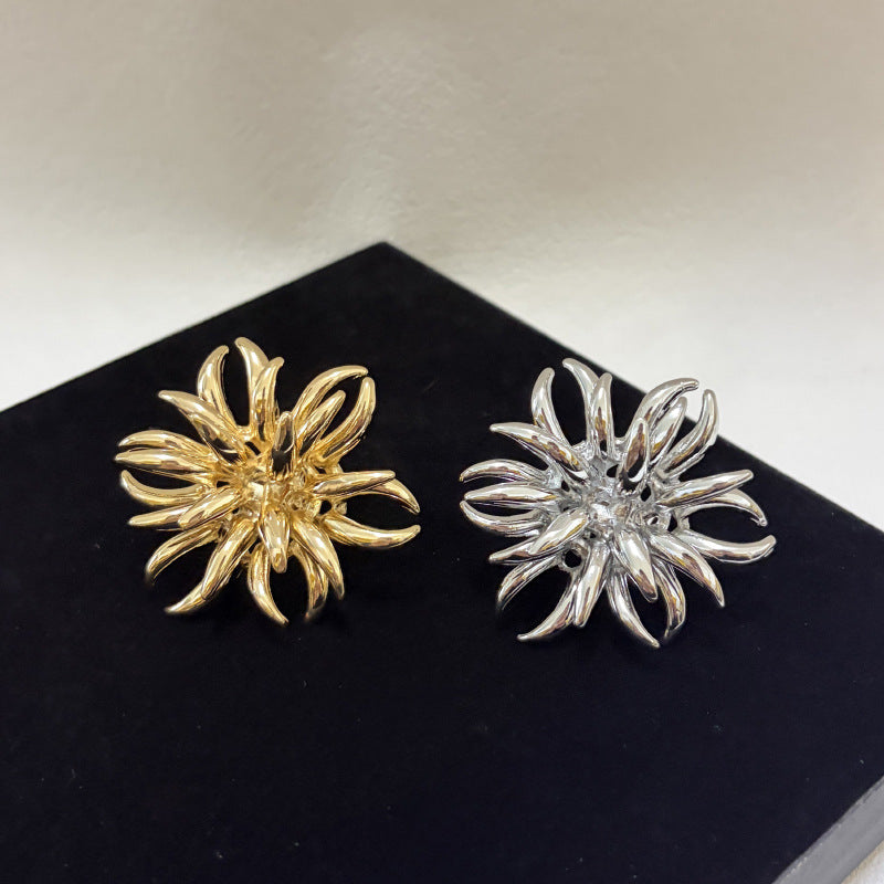Niche Design Metal Cold Style Fireworks Shape Flower Personalized Rings