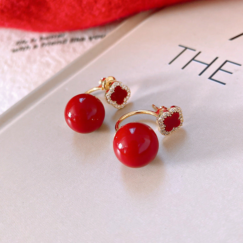Red Clover Pearl One Style For Design Sense Stud Earrings