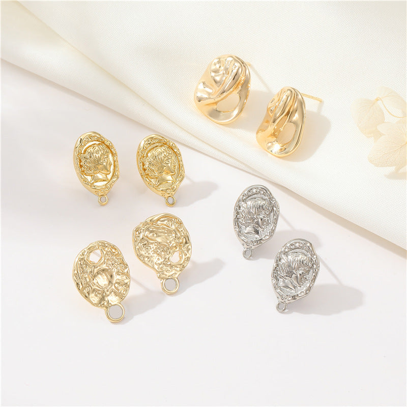 Women's Vintage Crumpled Head Portrait High-grade Temperament With Stud Earrings