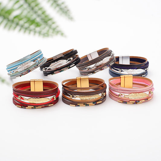 Women's Bohemian Style Leather Vintage Feather Classic Bracelets