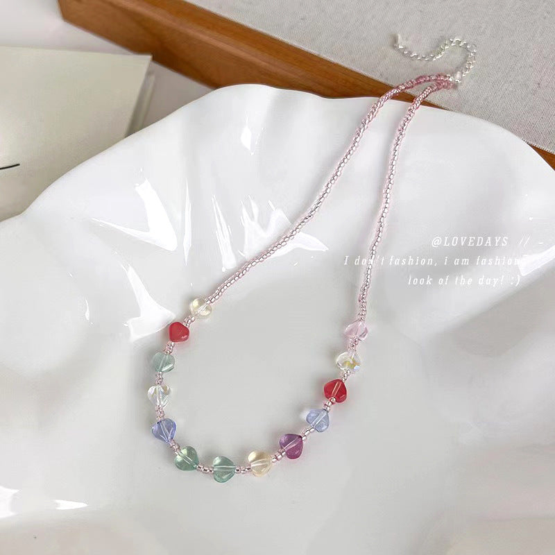 Colorful Glaze Heart Clavicle Chain Summer Simple Necklace