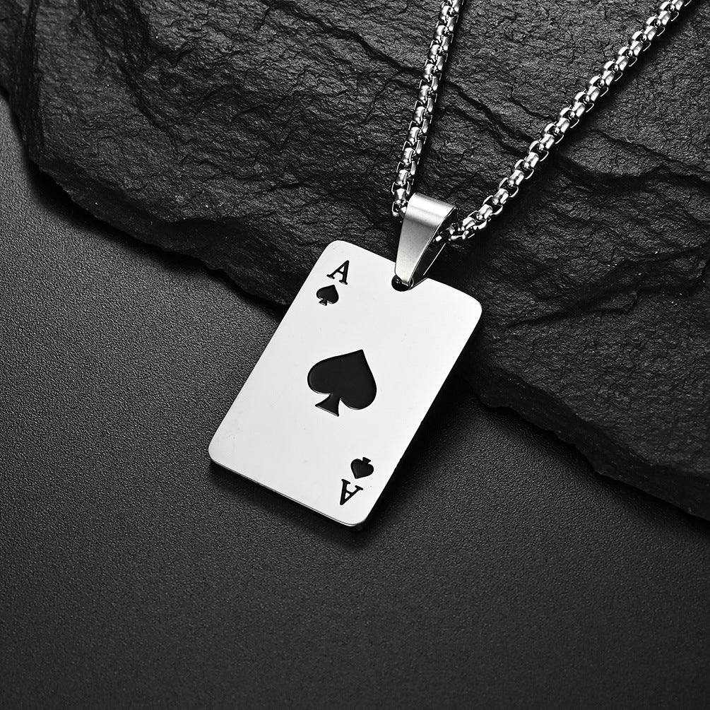 People Personality Red Peach Playing Card Tide Titanium Necklace