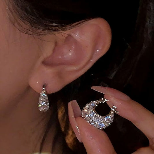Light Luxury Bag Sparkling Full Rhinestone Design Elegant High Earrings