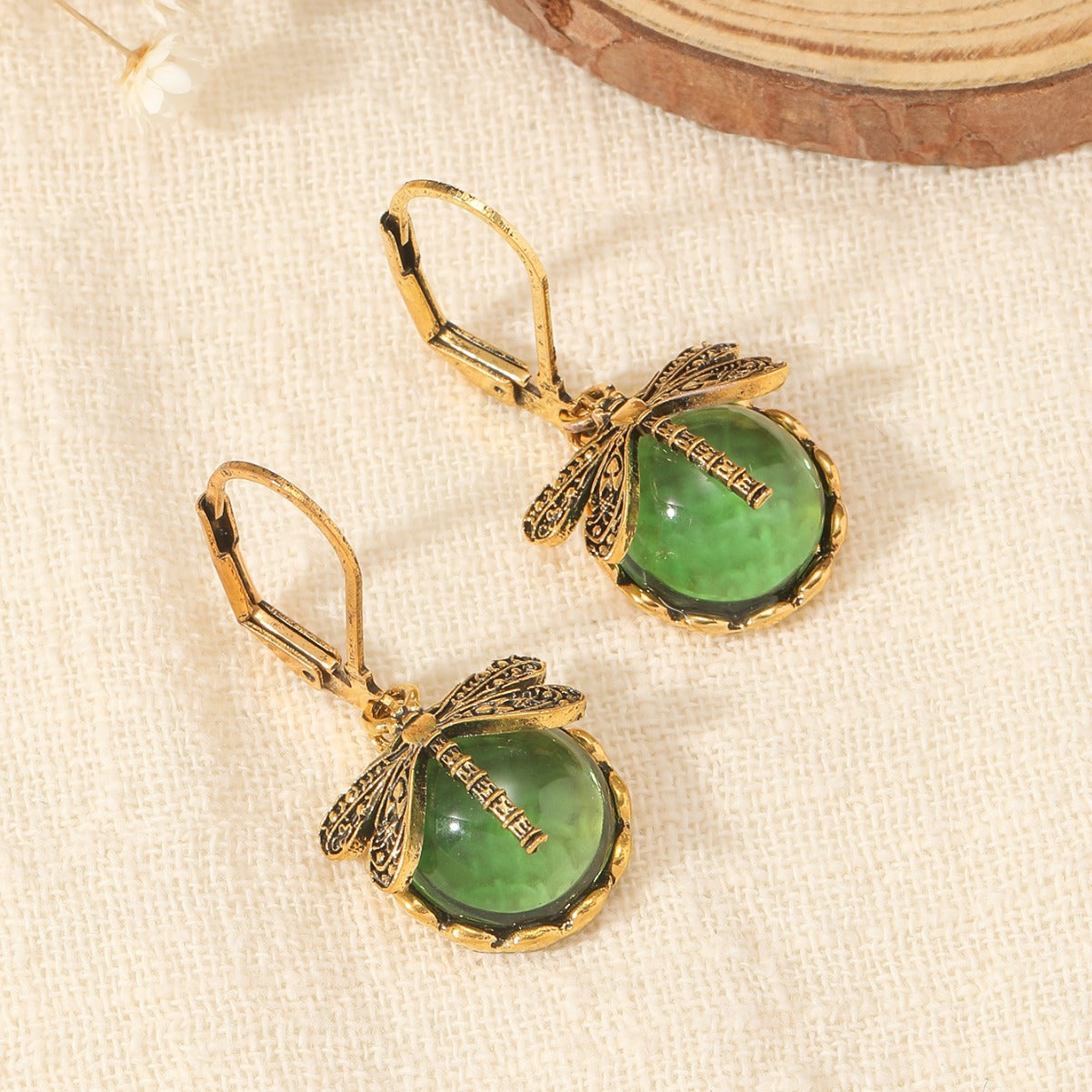 Women's Vintage Dragonfly Green Crystal Charm Party Earrings