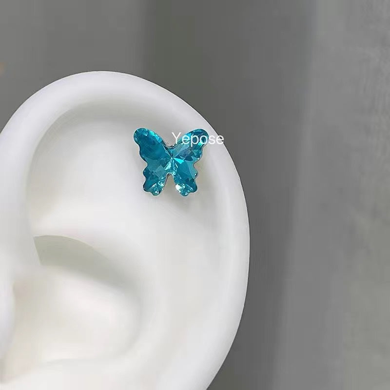 Polarized Butterfly Zircon Ear Bone Flat Bottom Pin Titanium Steel Stud Earrings