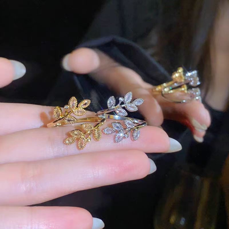 Fresh Leaves Open Female Light Luxury Temperament High Sense Index Ring