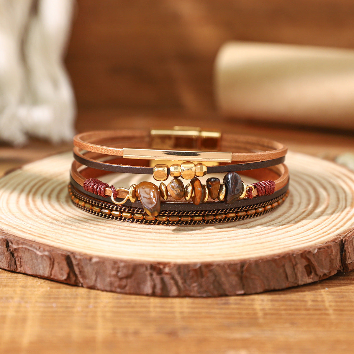 Bohemian Leather Magnetic Snap Style Fashion Bracelets
