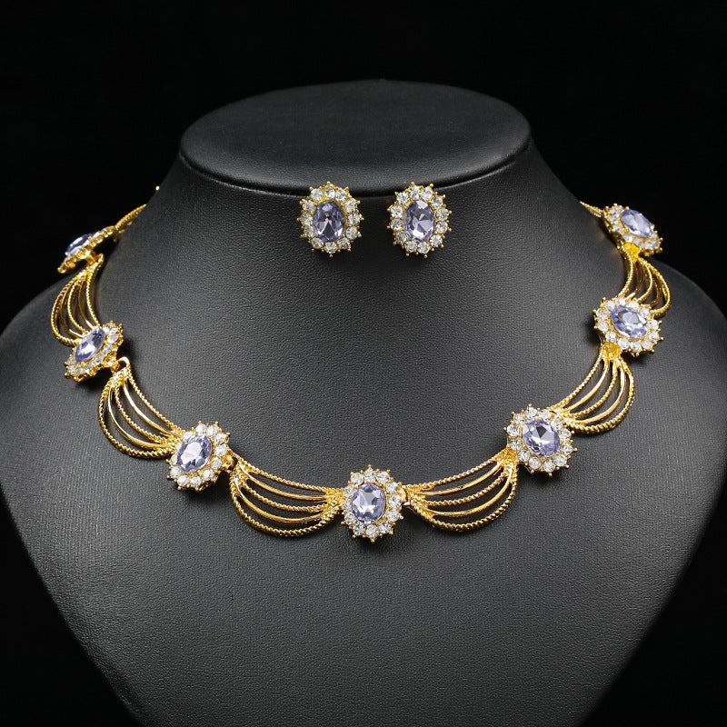 Suit Gem Artistic Retro Court Fan-shaped Beautiful Jewelry Set