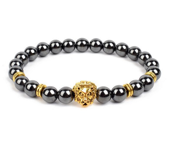 Spacer Alloy Lion's Head Haematite Yoga Buddha Bracelet
