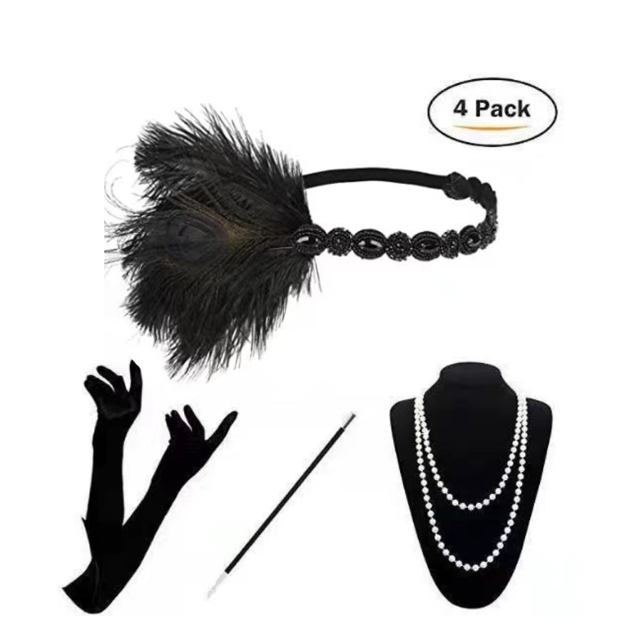 Red Feather Hair Band Masquerade Single Jewelry Set