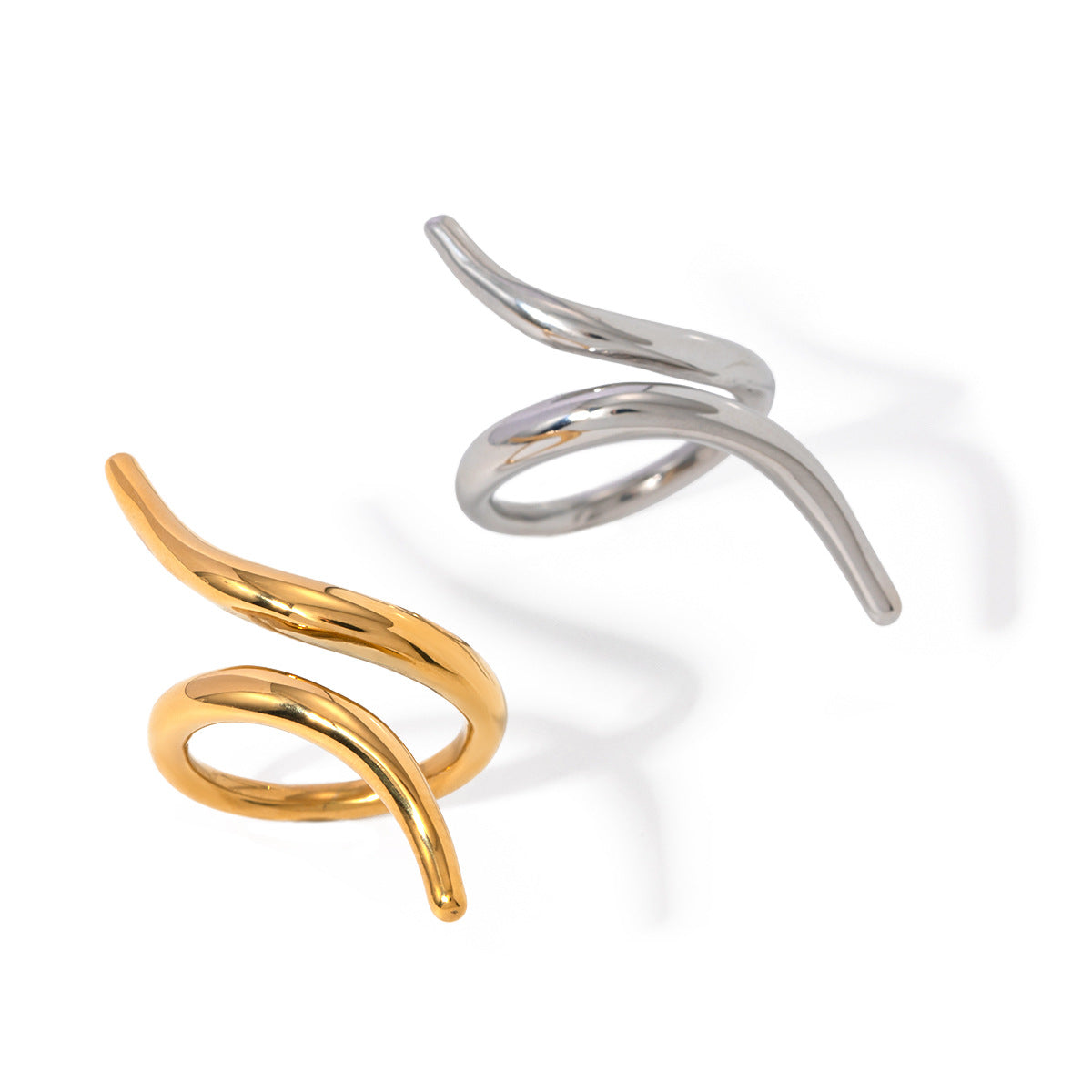 Gold Stainless Steel Line Staggered Open Rings