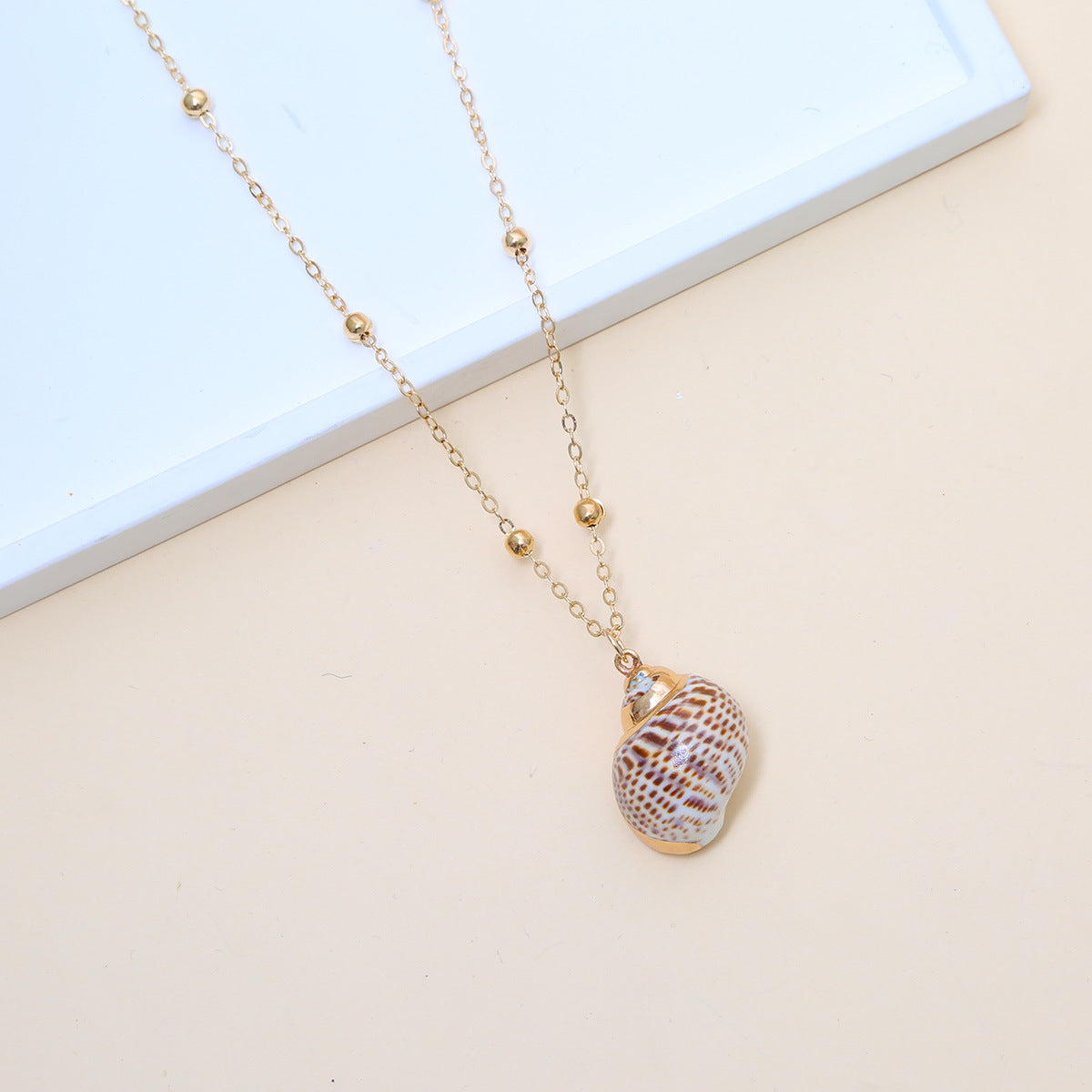 Ball Bead Chain Natural Shell Electroplated Necklace
