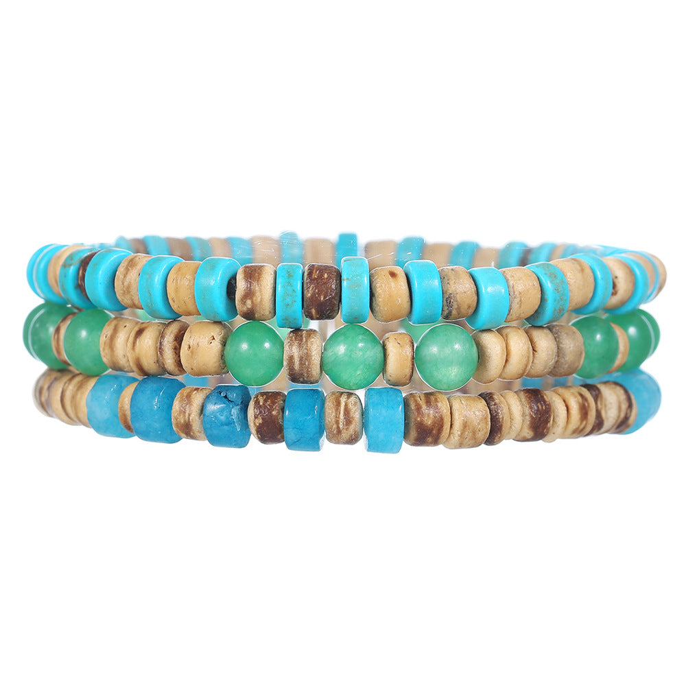 Natural Stone Wood Piece Coconut Shell Stretch Beaded Suit Bracelets