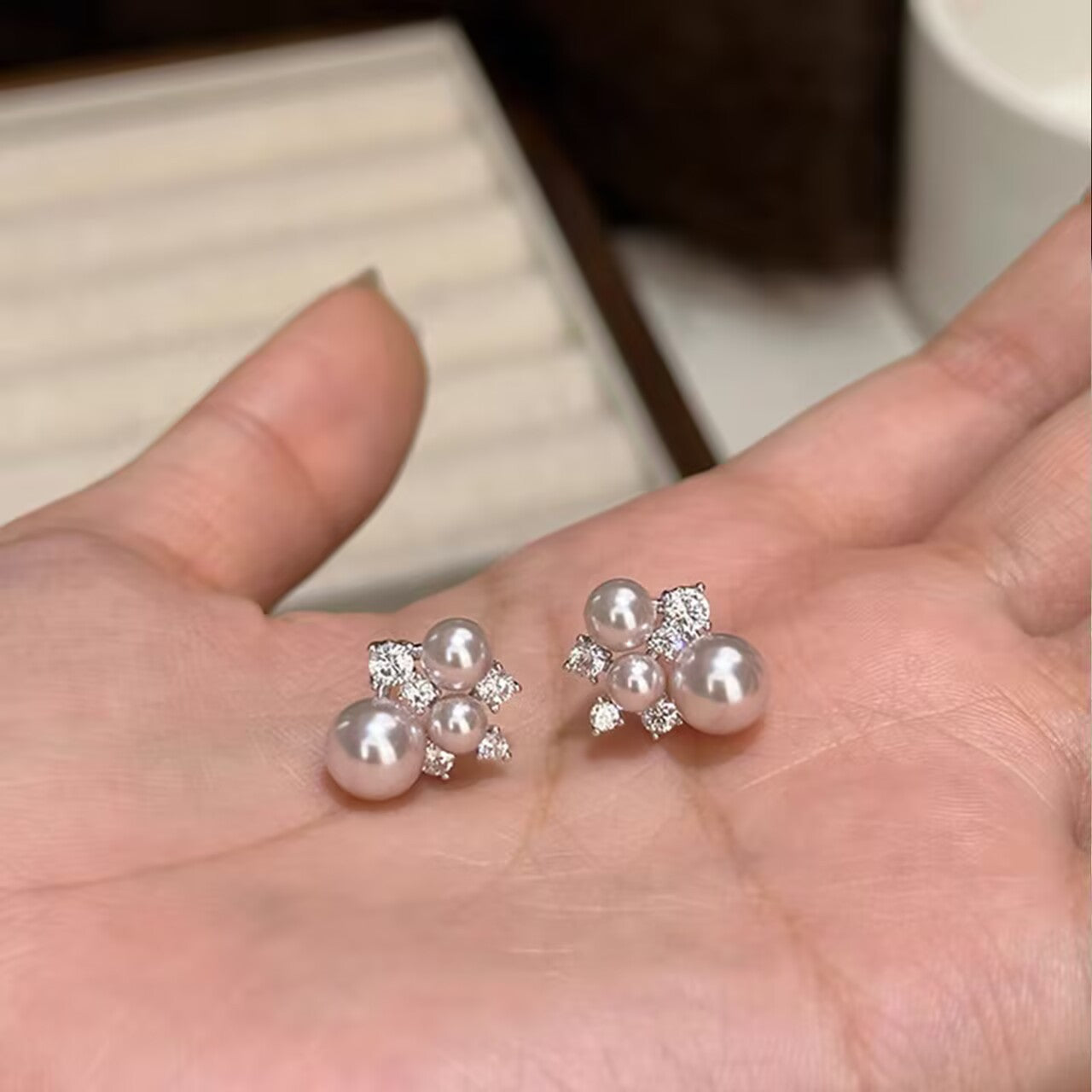 Women's Flash Rose Pink Pearl Rhinestone Finely Inlaid Elegant Rings