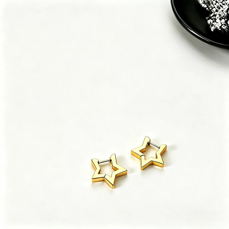 Geometry Pattern Stainless Steel Pentagram Ear Earrings