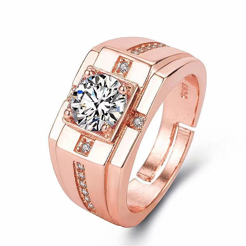 Men's Diamond Single Simulation Karat Wedding Classic Temperament Ring