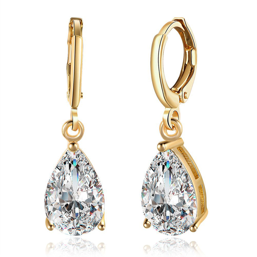 Copper Inlaid Zircon Retro Ear Clip Water Drops Rings