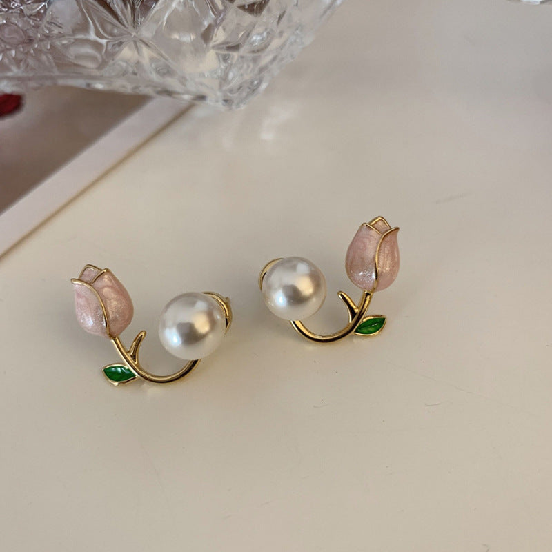 Women's Super Fairy Design Tulip Pearl Simple Niche Trendy High Sense Stud Earrings