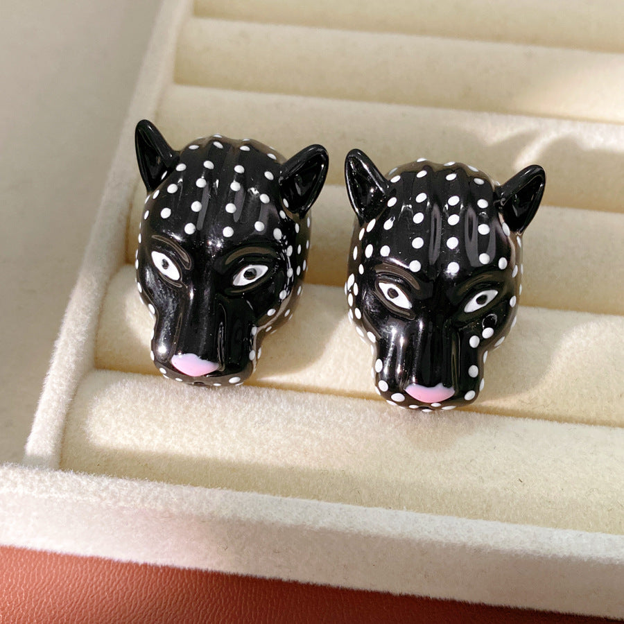 Women's Pink Leopard Head Light Luxury High-grade Niche Personality Temperament Jewelry Set