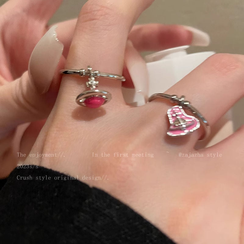 Women's Colorful Letters Love Heart-shaped Queen Mother Rings