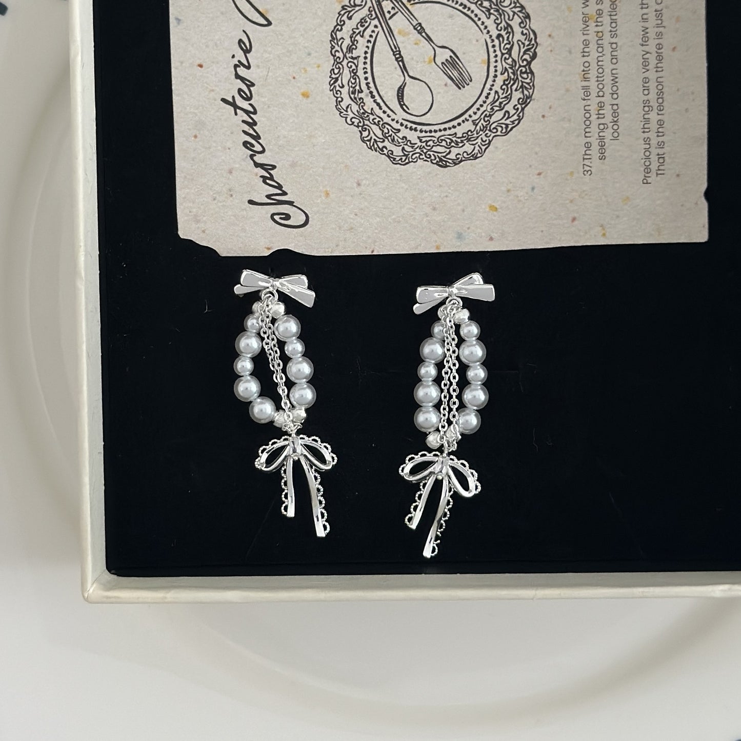 Super Fairy Lace Bow Pearl Tassel Female Design Gentle Earrings