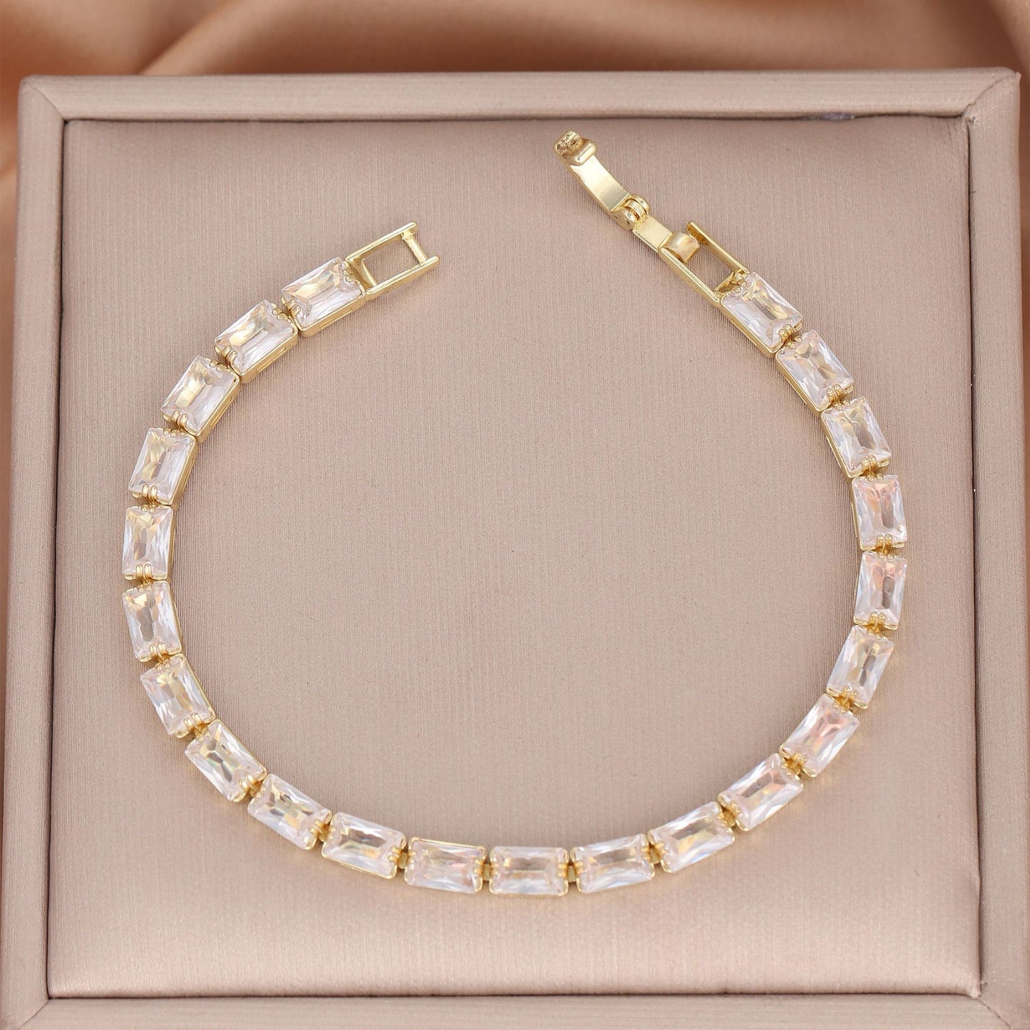 Simple Copper Square Color Zircon Advanced Light Luxury Rainbow Folding Bracelet