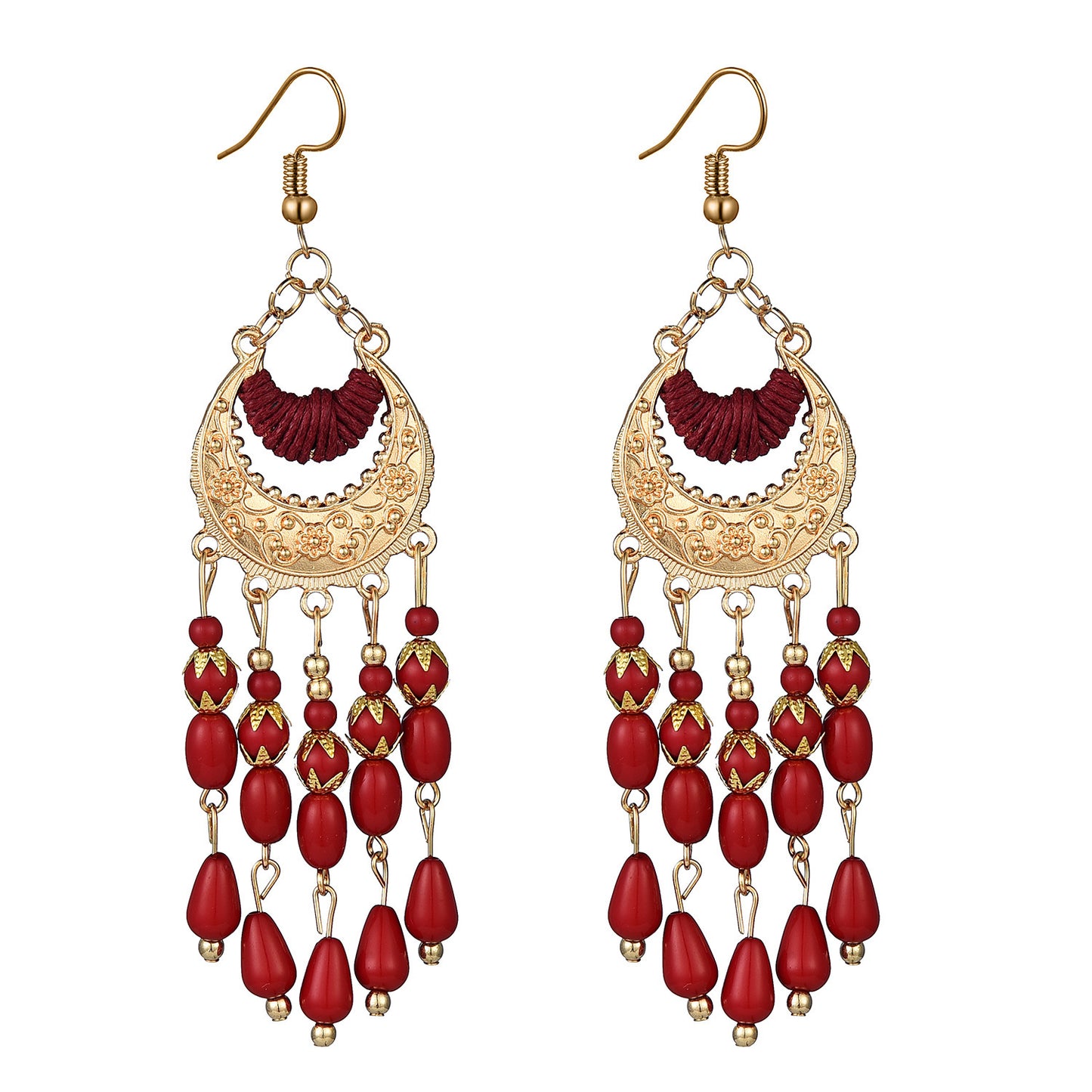 Bohemian Ethnic Style Long Retro Tassel Bead Stud Earrings