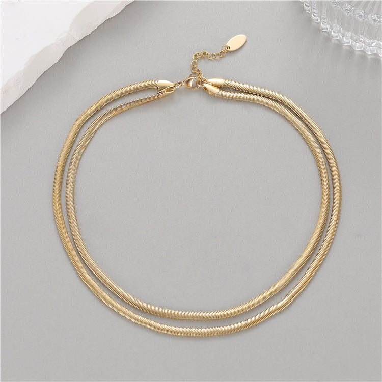 Women's Sense Color Retention Electroplating Double Layer Snake Bones Chain Cuban Necklaces