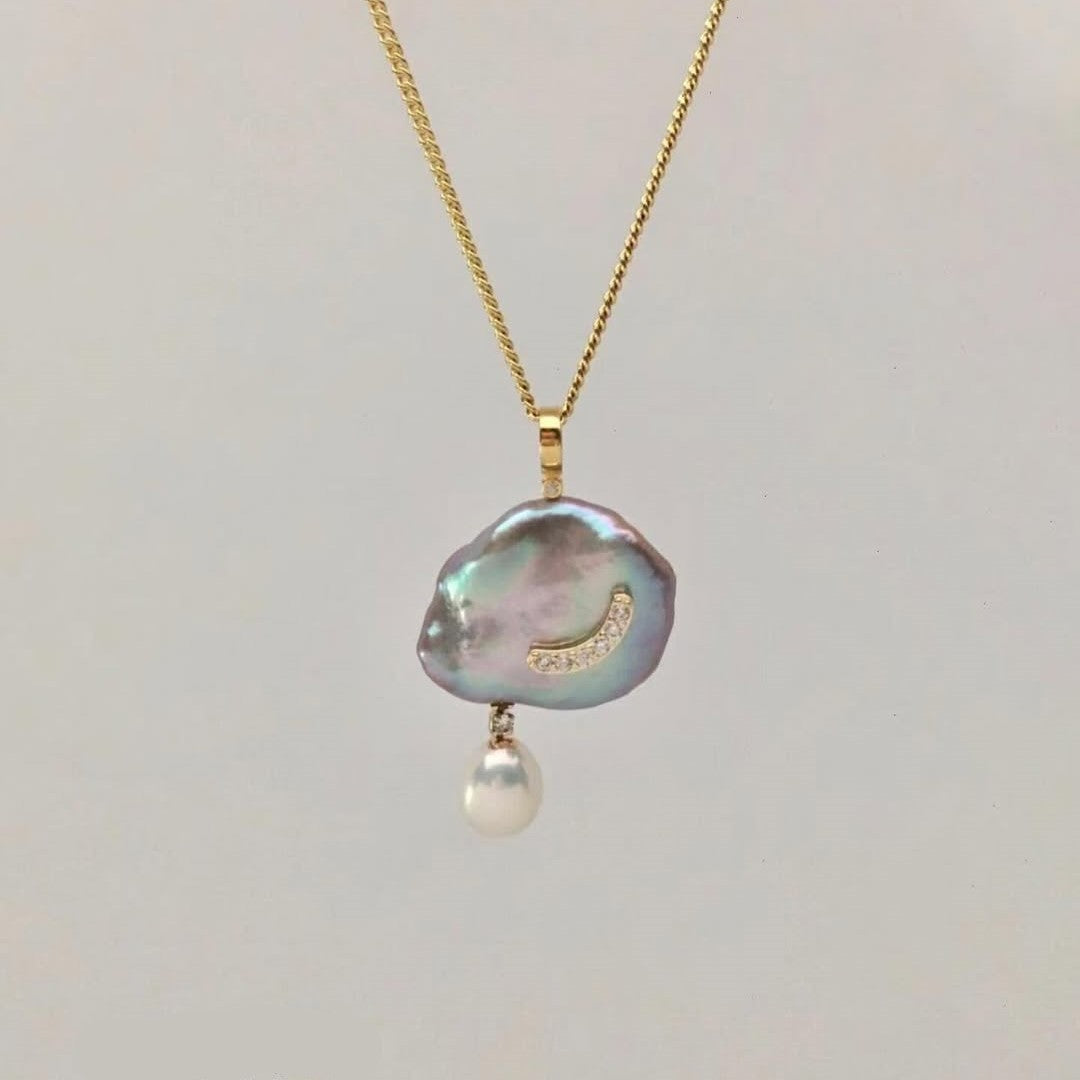 Natural Baroque Pearl Moon Star Diamond Necklaces
