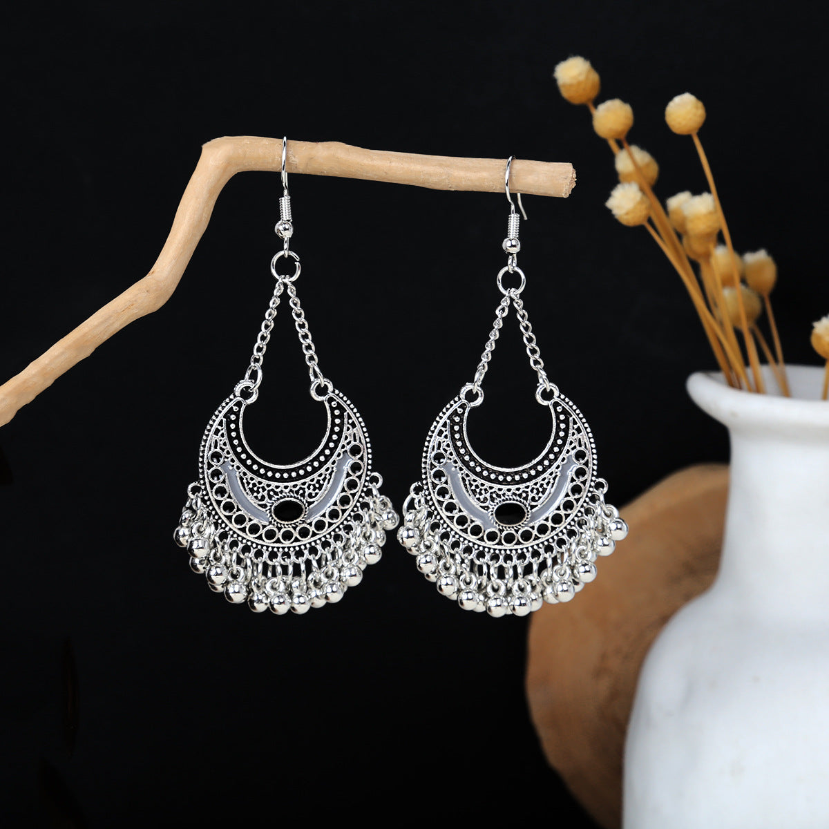 Miao Sier Colorful Long Feather Tassel Rings